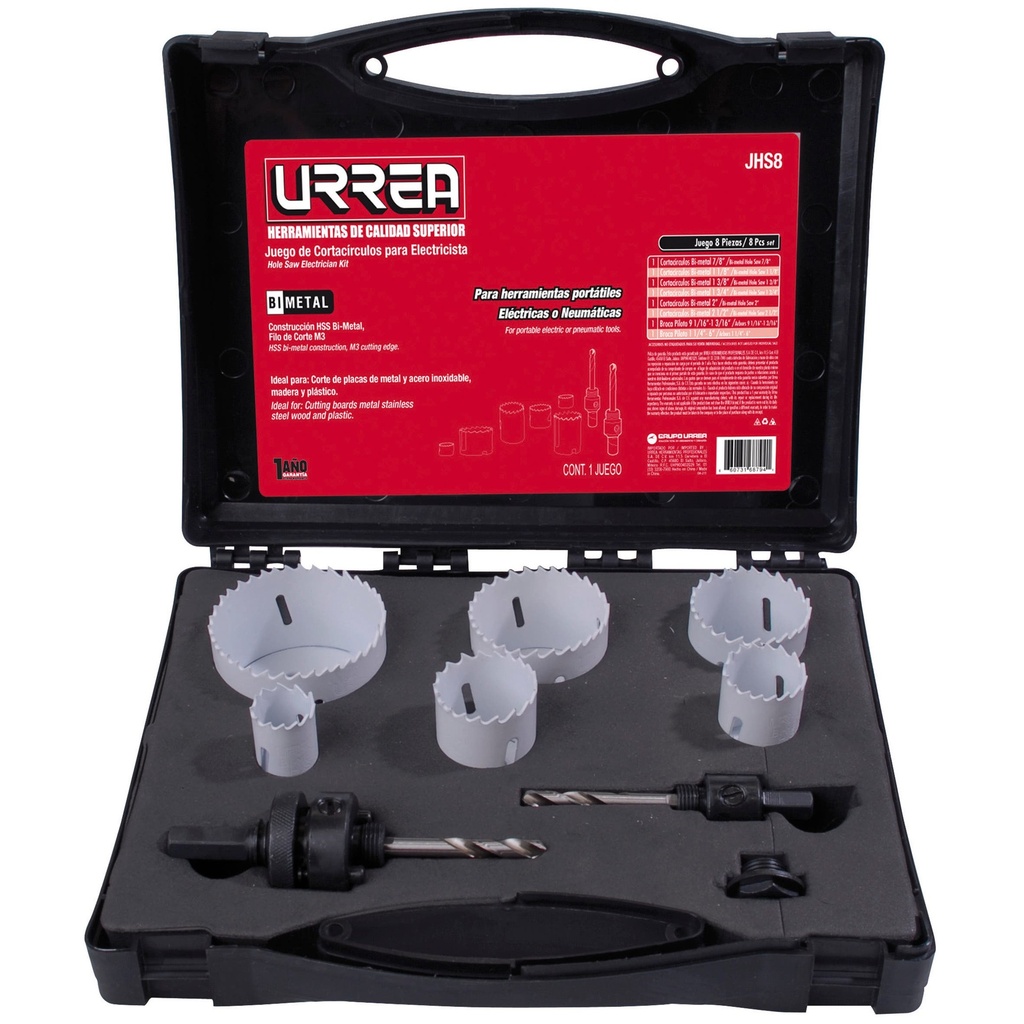 Juego de cortacírculos bimetálicos, 8 piezas Urrea