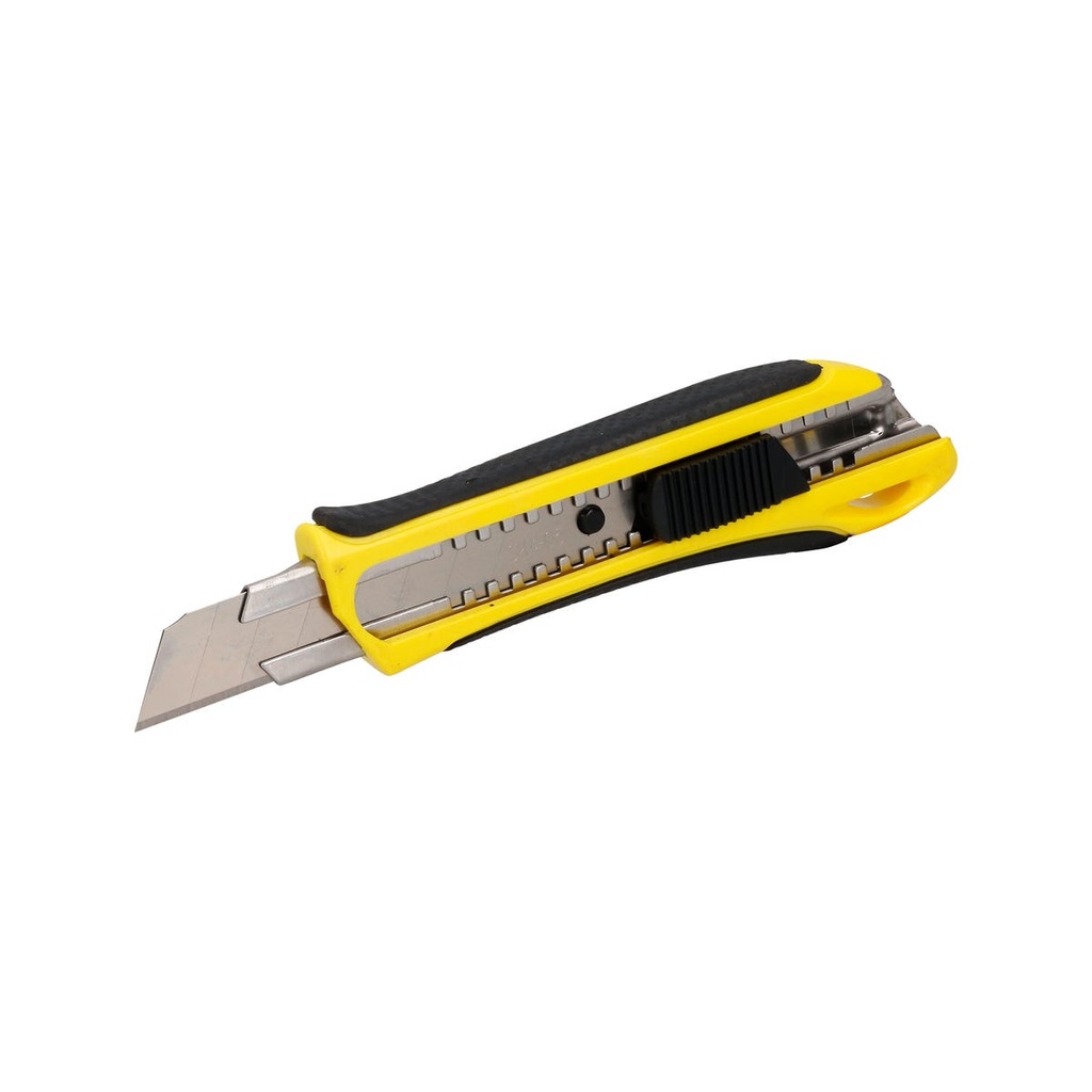 Cutter con cuerpo de plástico de 18 mm, cambio automático de navaja, mango bimaterial Surtek