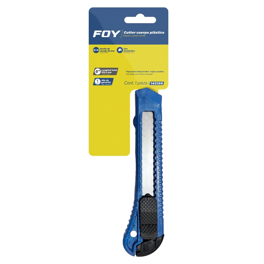 Cutter con cuerpo de plástico de 18 mm Foy