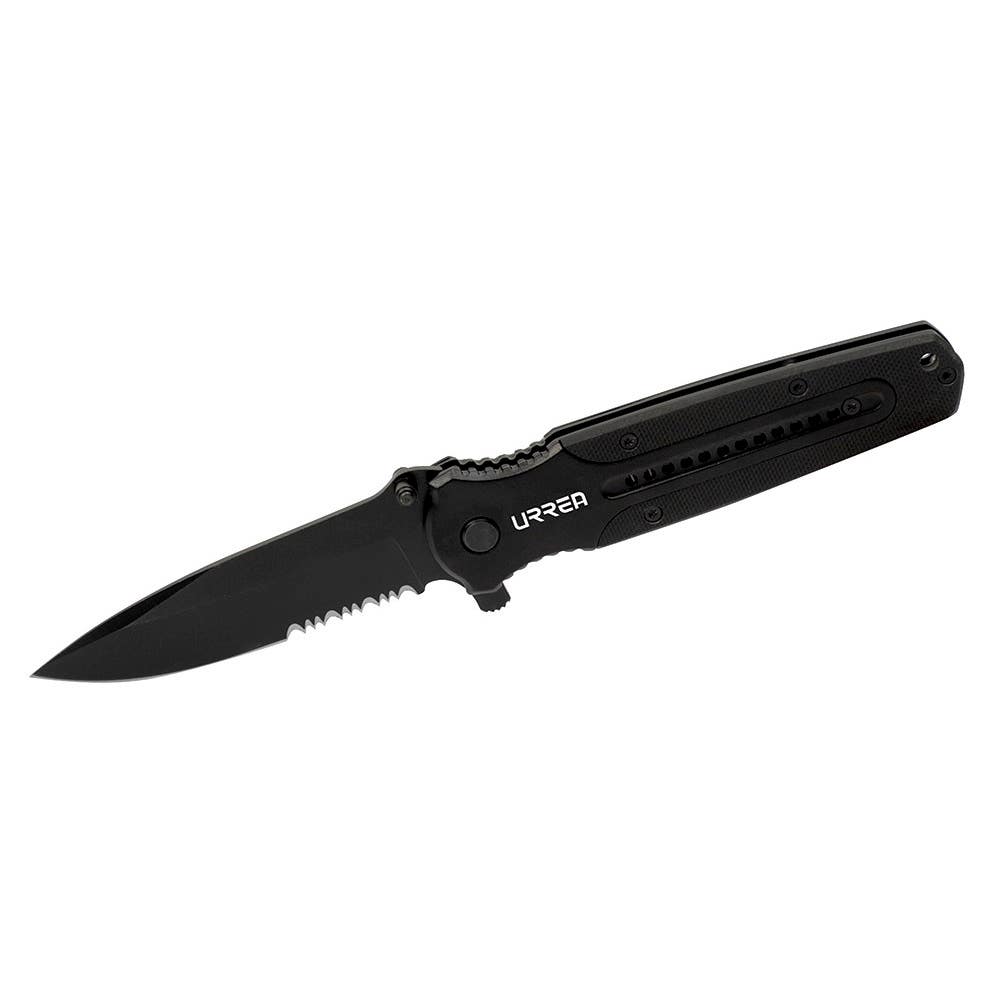 Navaja abatible de acero inoxidable hoja aserrada, 8" Urrea