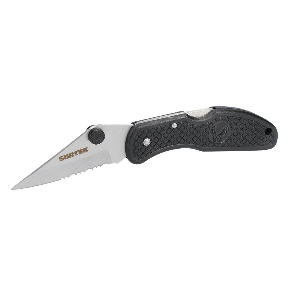 Navaja abatible de acero inoxidable con mango de plástico hoja dentada de, 2-3/4" Surtek