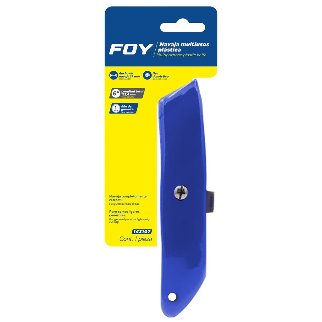 Navaja utilitaria retráctil multiusos polipropileno 6" Foy