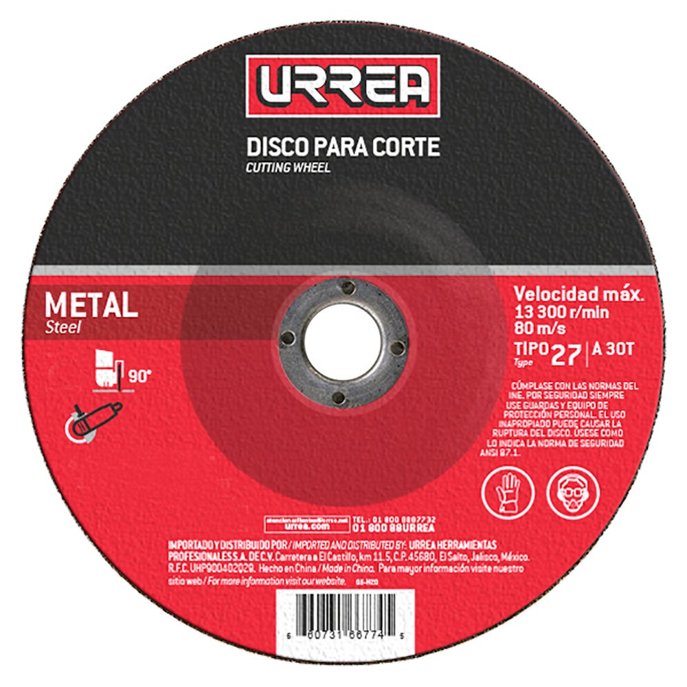 Disco abrasivo tipo 27 para metal, 9" x 1/4" Urrea