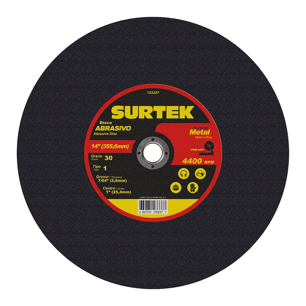 Disco abrasivo tipo 1 para metal, 14" x 7/64" Surtek