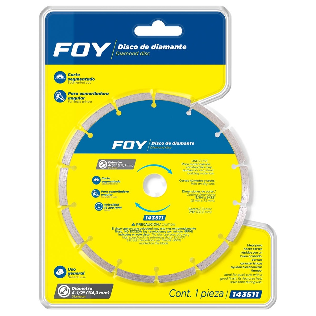 Disco de diamante segmentado, 4-1/2" Foy