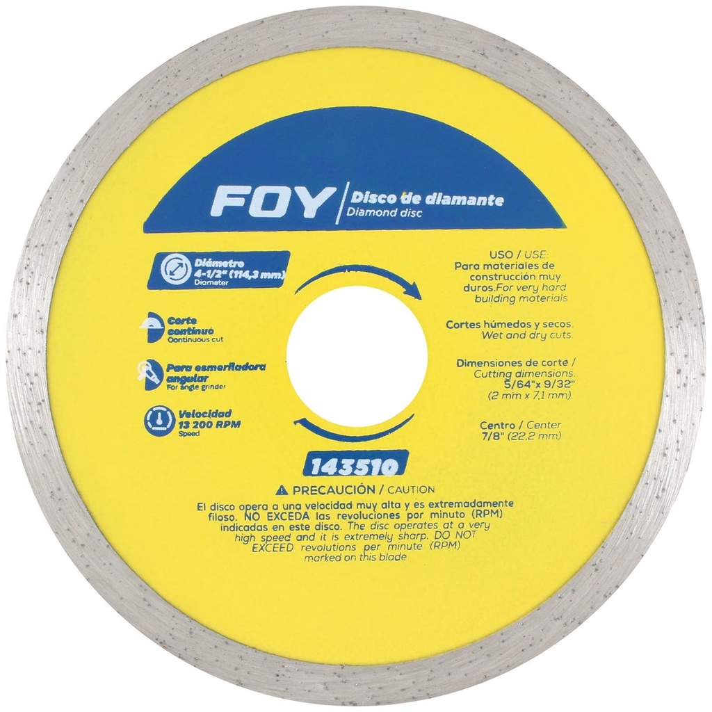 Disco de diamante continuo, 4-1/2" Foy