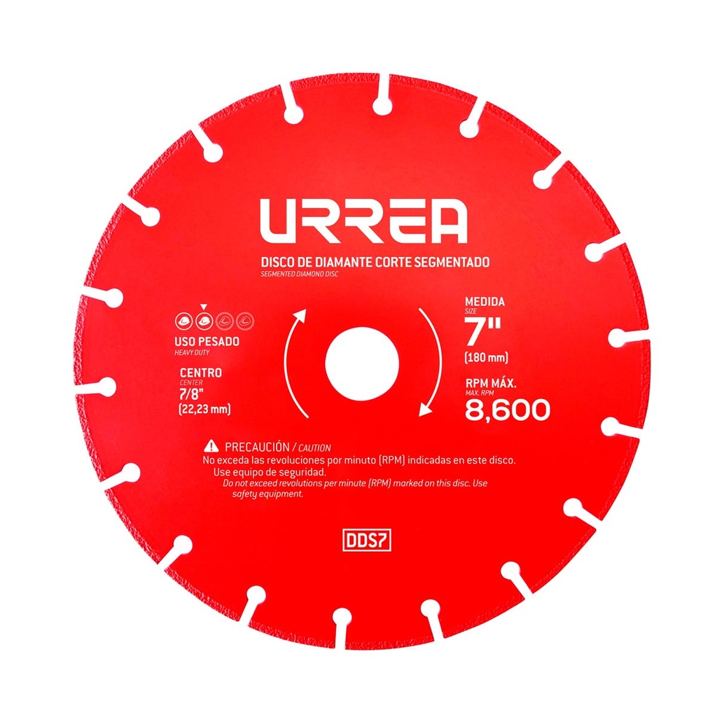 Disco de diamante segmentado 8600 RPM, 7",13,200 RPM Urrea