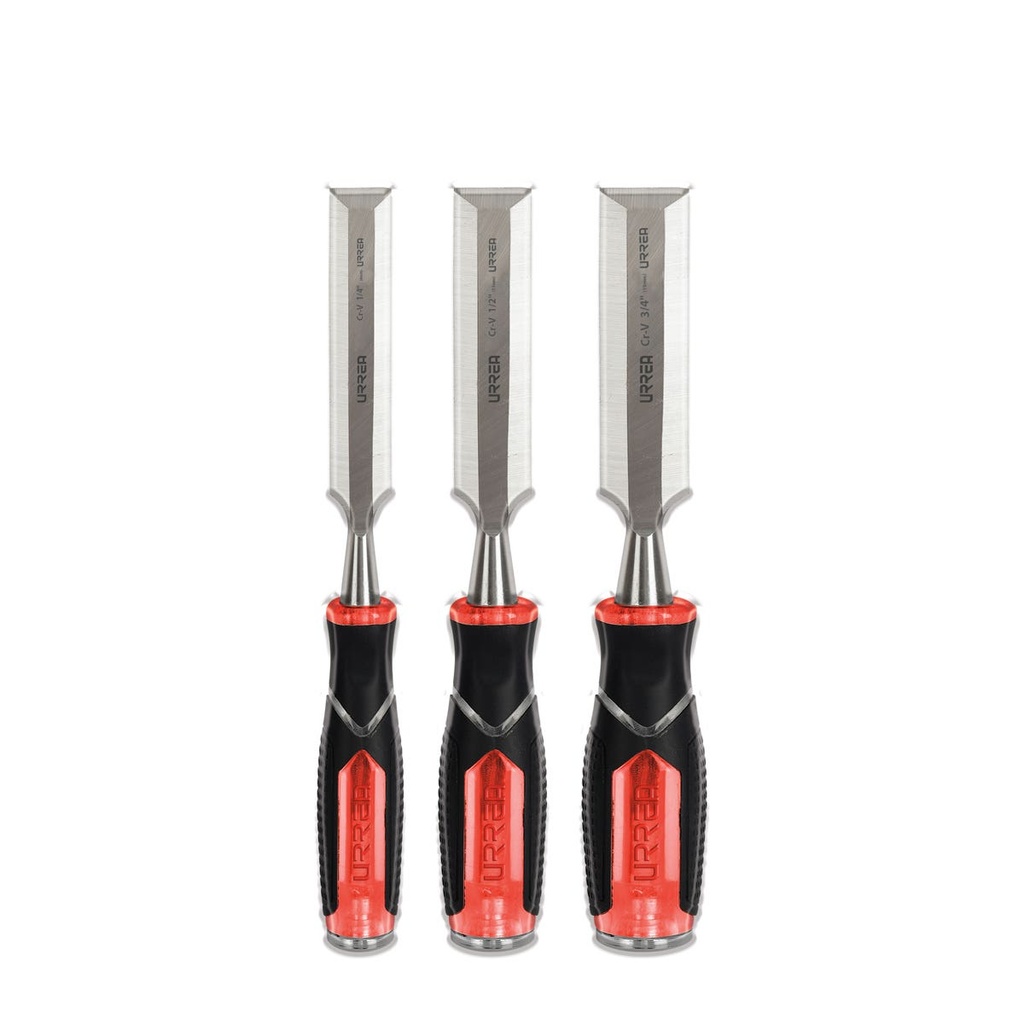 Juego de formones para madera con mango bimaterial, 3 piezas Urrea