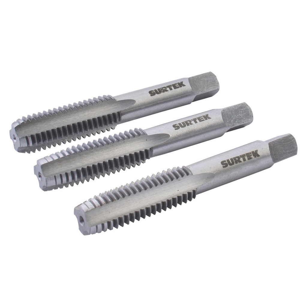 Juego de machuelos de acero al carbón 1/4"-20NC, 3 piezas Surtek