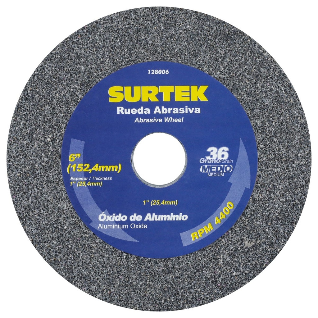 Rueda abrasiva de óxido de aluminio grano 36, 6" x 1" Surtek
