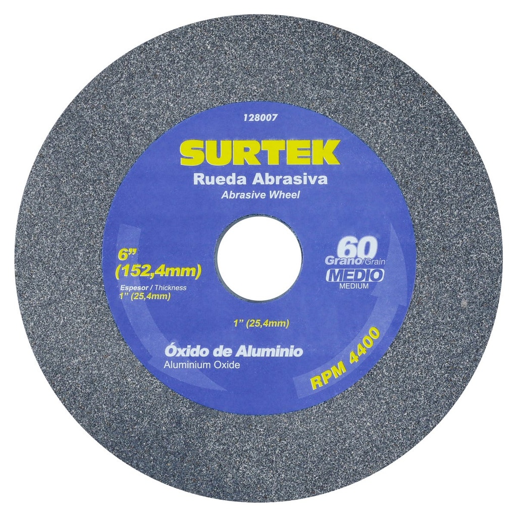 Rueda abrasiva de óxido de aluminio grano 60, 6" x 1" Surtek