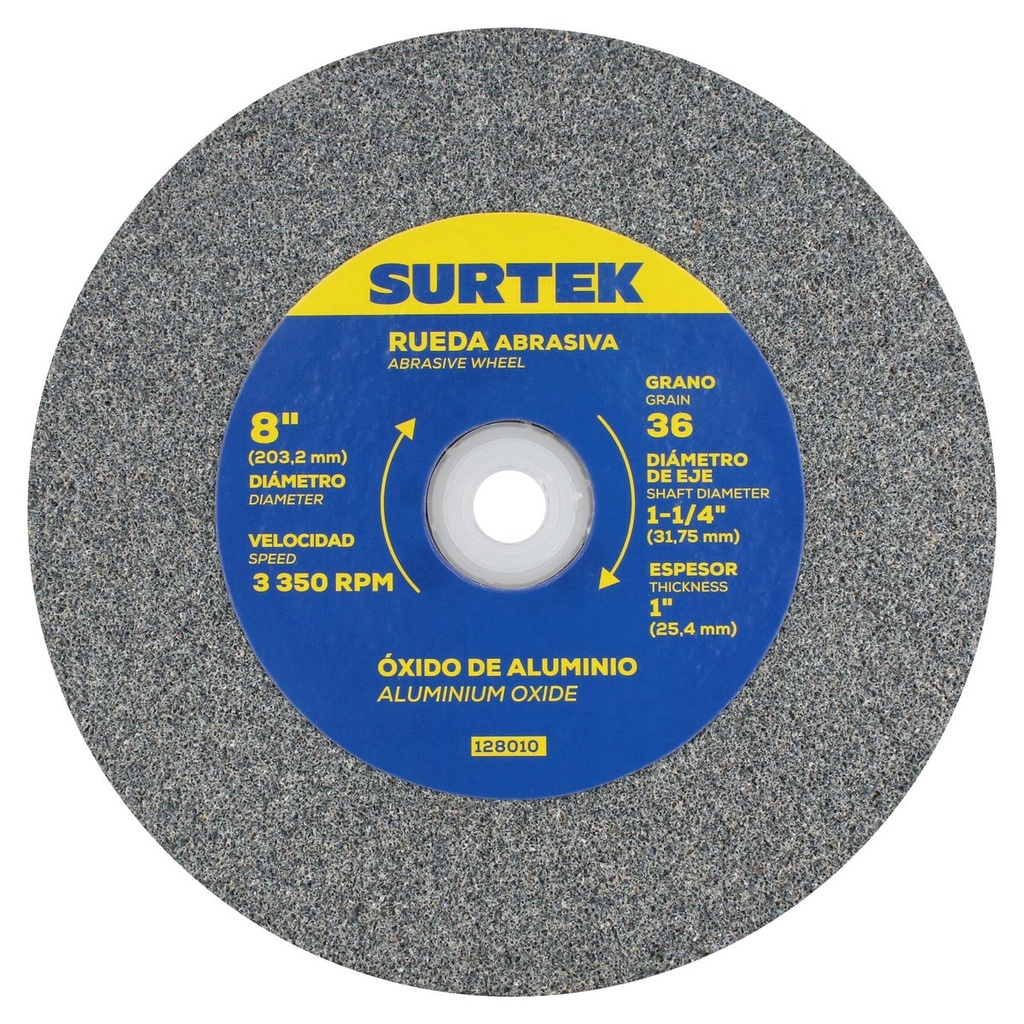 Rueda abrasiva de óxido de aluminio grano 36, 8" x 1" Surtek