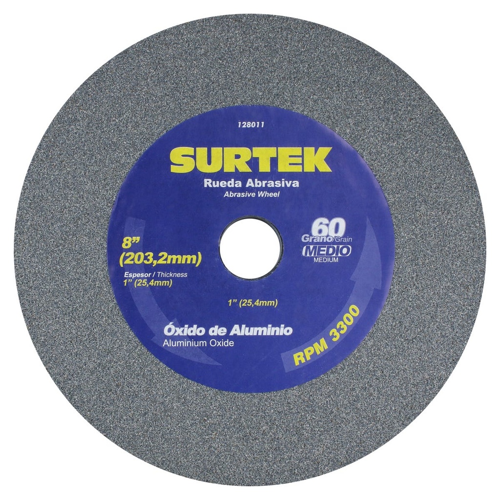 Rueda abrasiva de óxido de aluminio grano 60, 8" x 1" Surtek