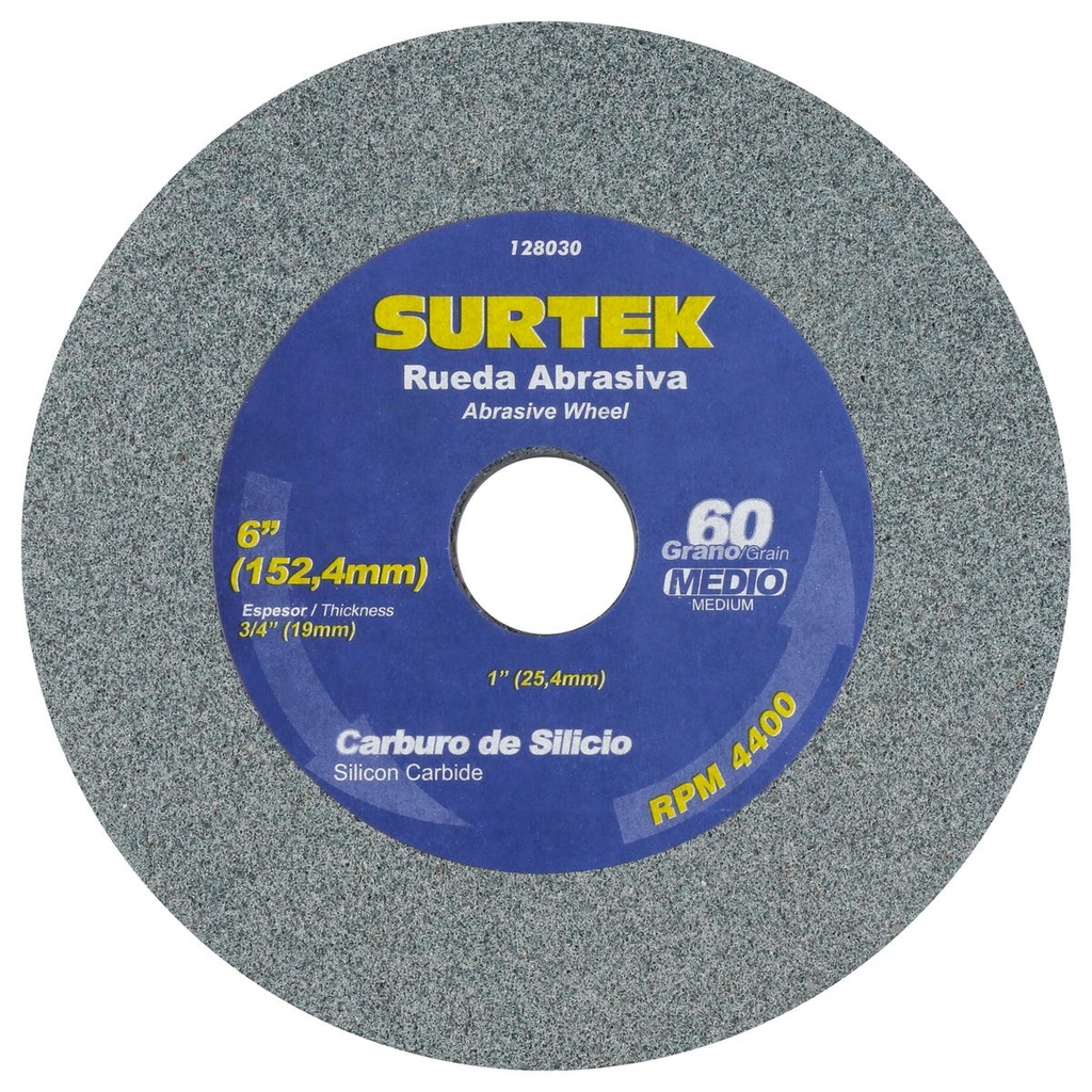 Rueda abrasiva de carburo de silicio verde grano 60, 6" x 3/4" Surtek