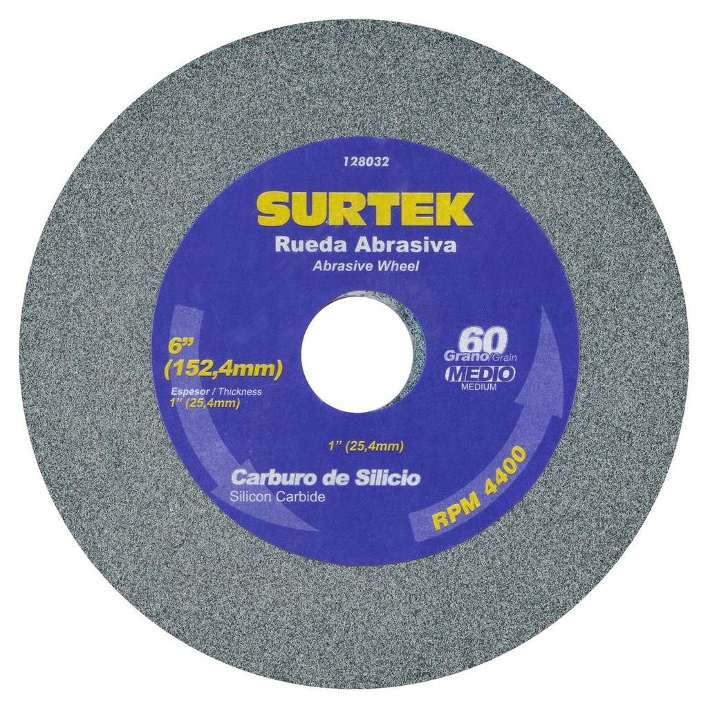 Rueda abrasiva de carburo de silicio verde grano 60, 6" x 1" Surtek