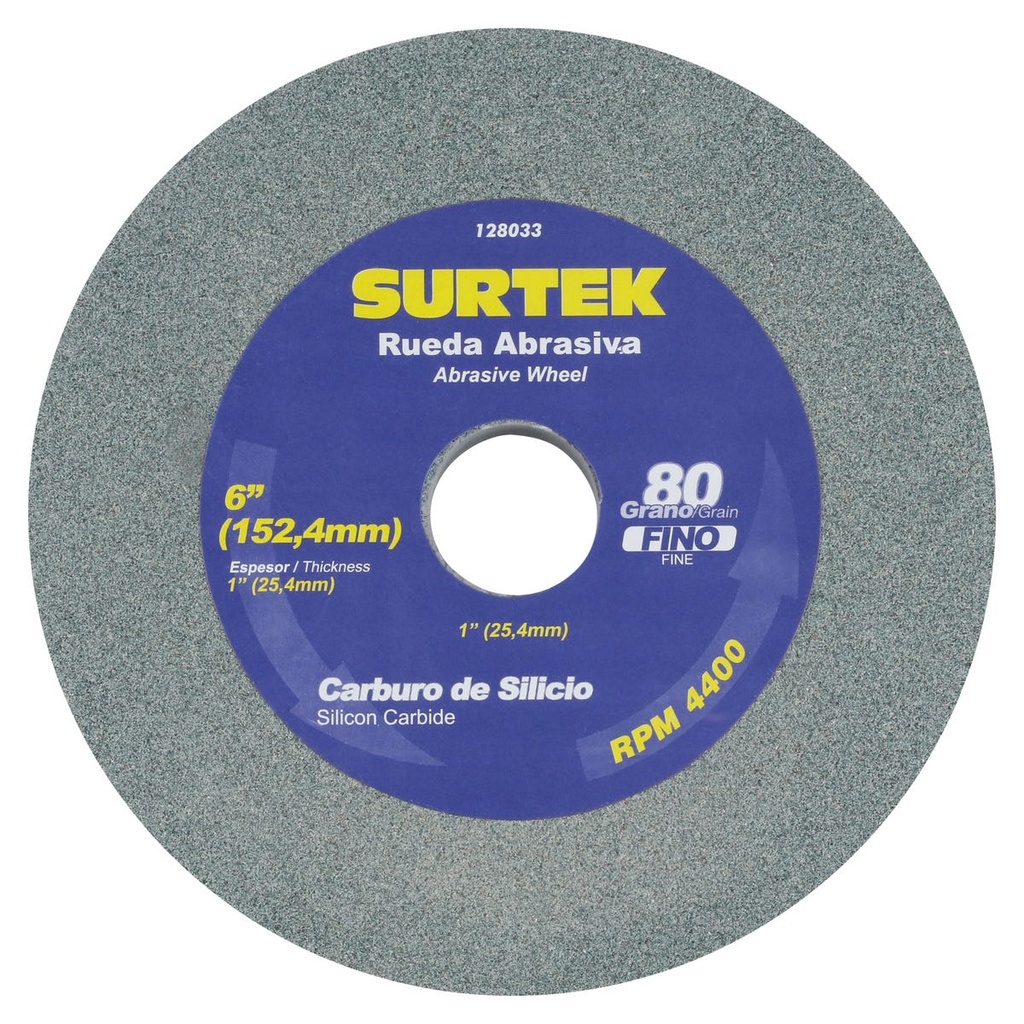 Rueda abrasiva de carburo de silicio verde grano 80, 6" x 1" Surtek