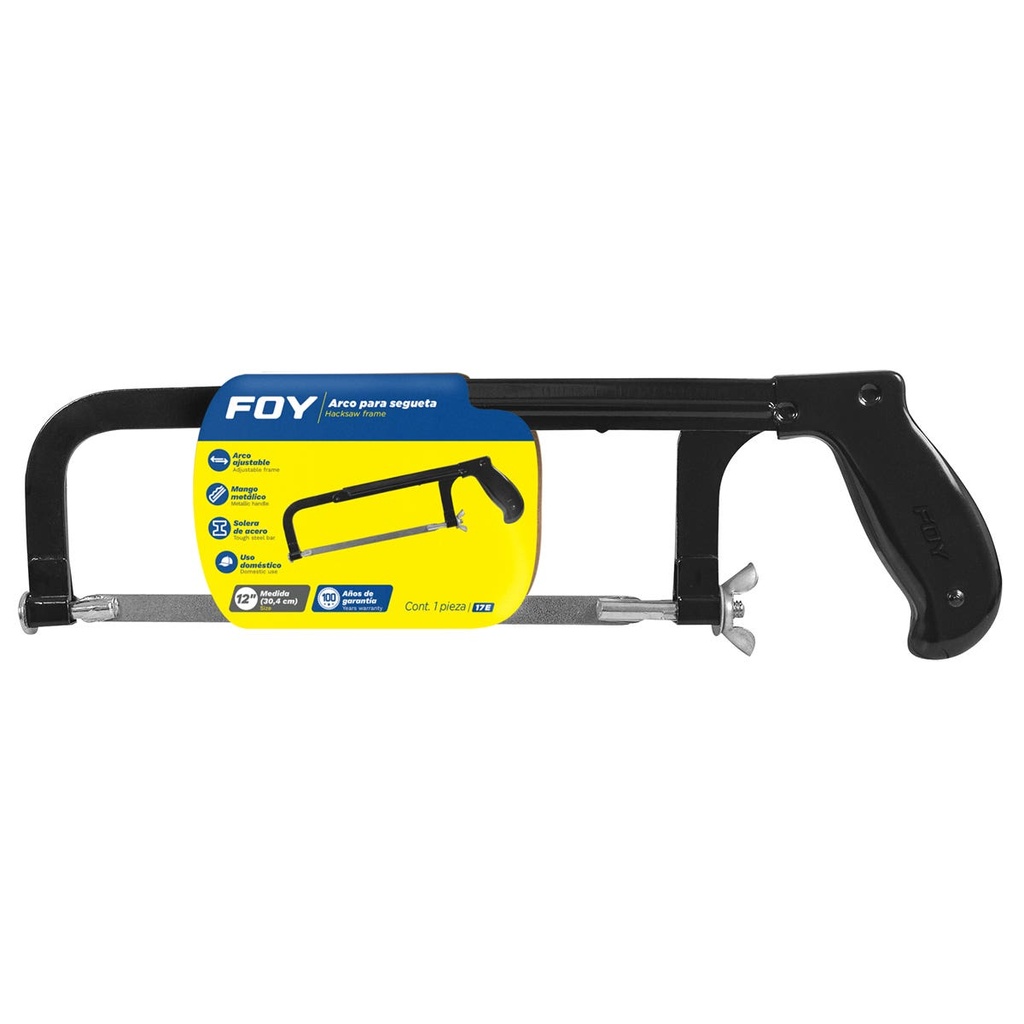 Arco de segueta ajustable con mango de plástico 8", 10", 12" y 19" Foy