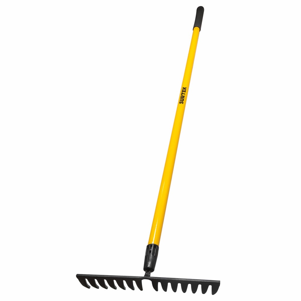 Rastrillo curvo para jardín con mango de madera 60", 14 dientes Surtek
