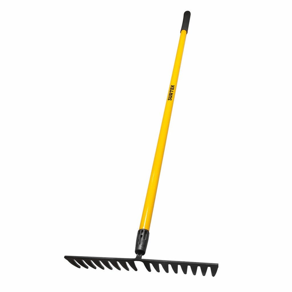 Rastrillo curvo para jardín con mango de madera 60", 16 dientes Surtek