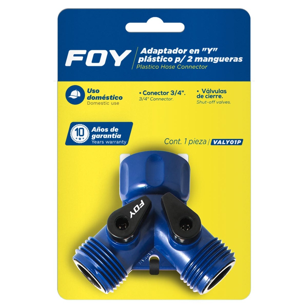 Adaptador para manguera de riego en "Y" de plástico 11 x 7cm Foy
