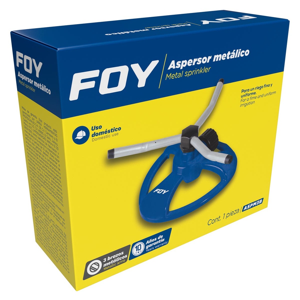 Aspersor estacionario con base metálica de 3 brazos, 3/4" GHT Foy