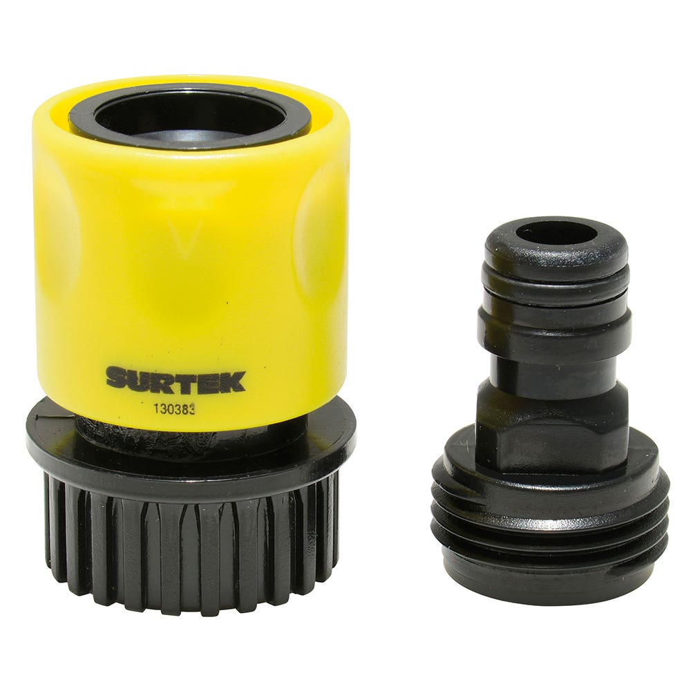 Juego de conectores para manguera de riego con sistema clic y adaptador 3/4" GHT,2 piezas Surtek