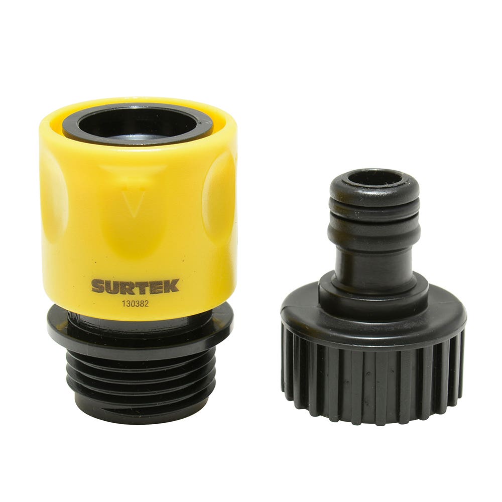 Juego de conectores para grifo con sistema clic y adaptador 3/4" GHT, 2 piezas Surtek