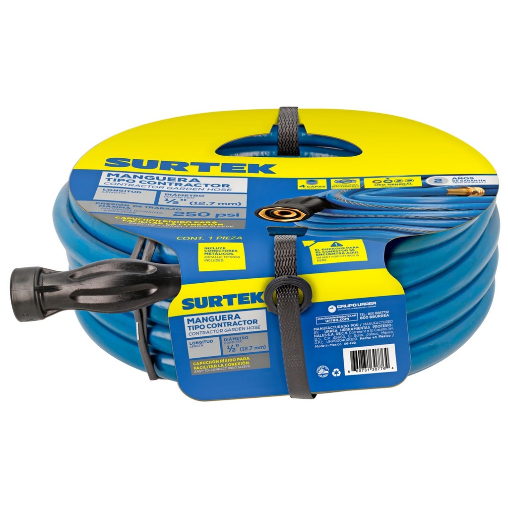 Manguera para jardín contractor con conector metálico 1/2", 25 m Surtek
