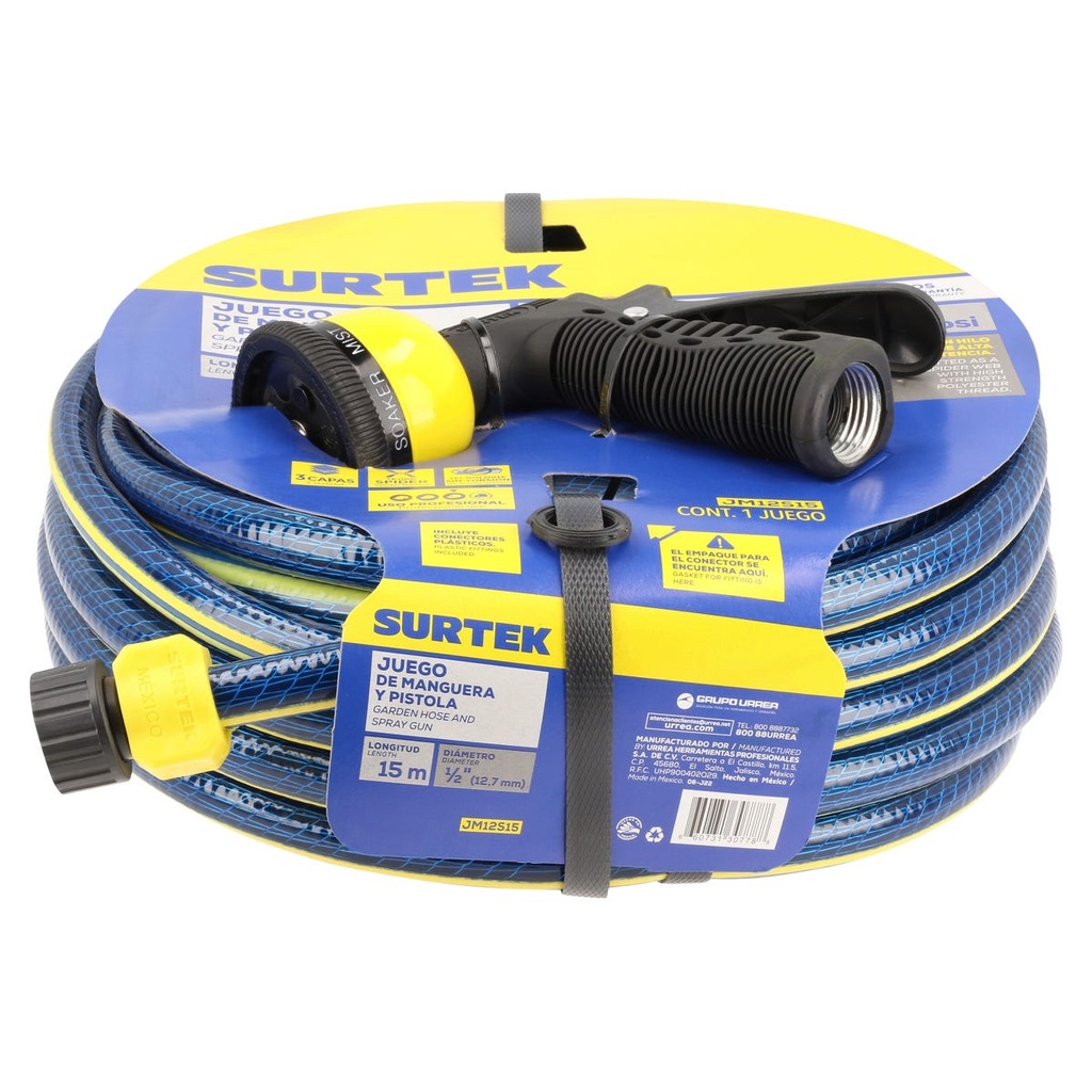 Manguera para jardín spider con pistola para riego 1/2", 15 m Surtek