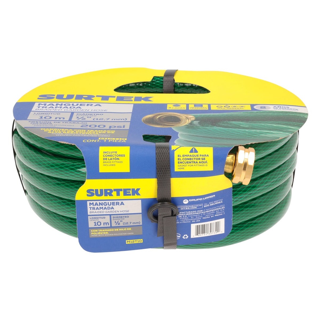 Manguera para jardín tramada verde con conector metálico 1/2", 10 m Surtek