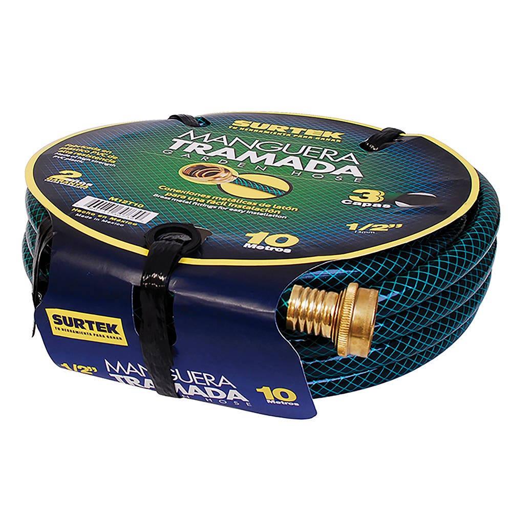 Manguera para jardín tramada verde con conector metálico 1/2", 20 m Surtek