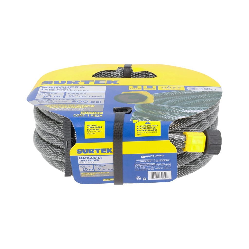 Manguera para jardín tramada gris con conector plásticos 1/2", 10 m Surtek