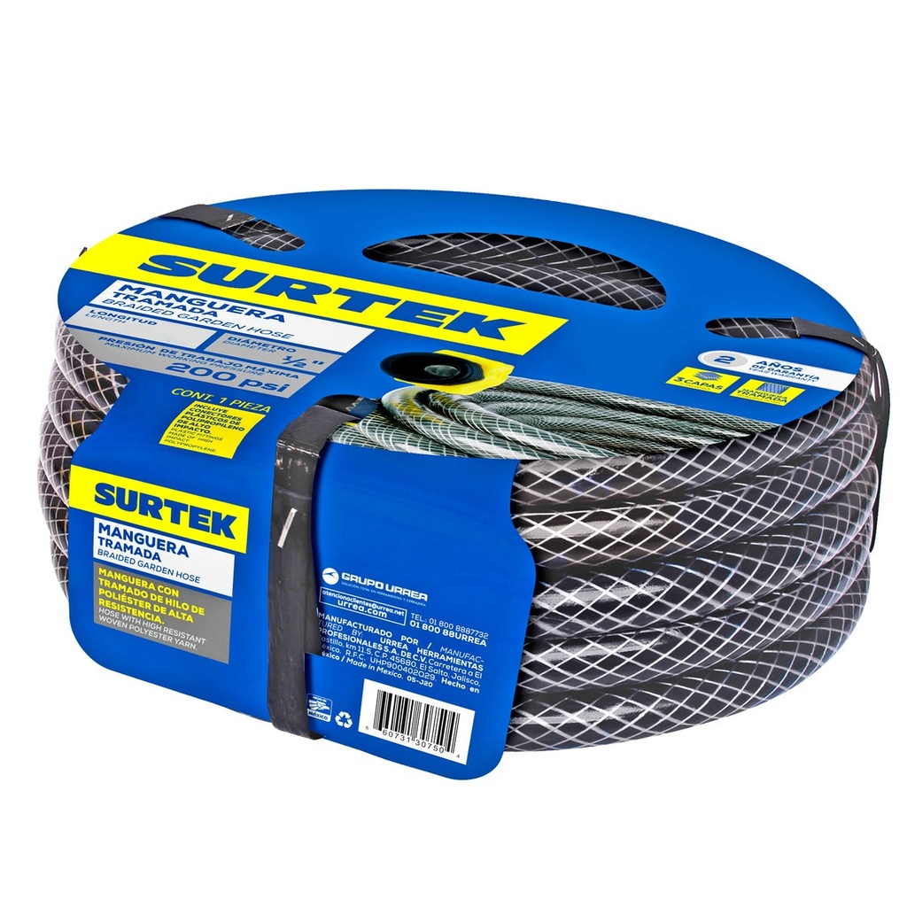 Manguera para jardín tramada gris con conector plásticos 1/2", 15 m Surtek