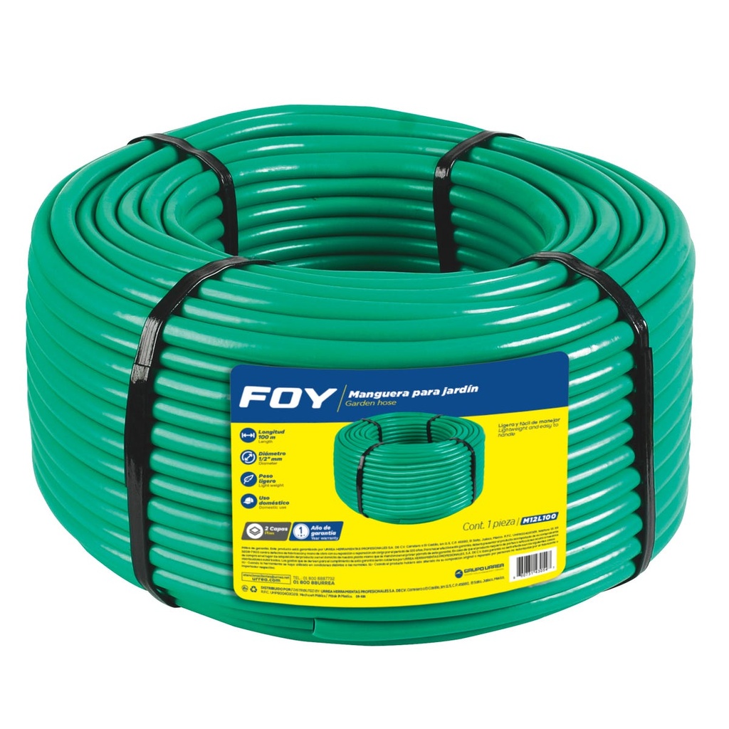 Manguera para jardín lisa en rollo 2 capas 1/2", 100 m Foy