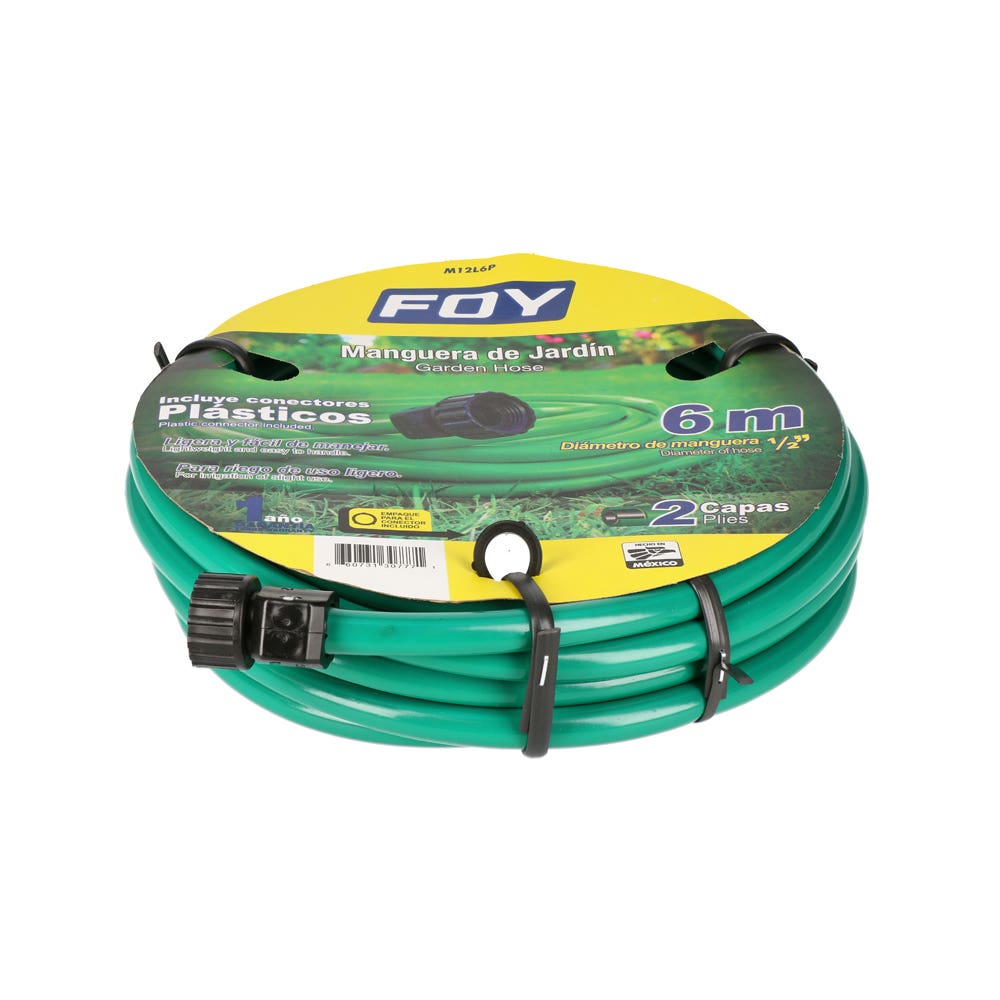 Manguera para jardín lisa con conector plástico 2 capas 1/2", 6 m Foy