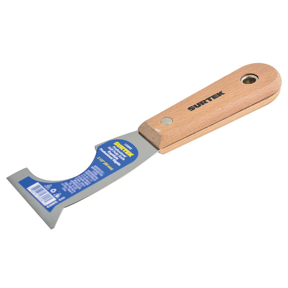 Espátula rígida de acero de alto carbón con raspador con mango de madera 2-1/2", 5 en 1 Surtek