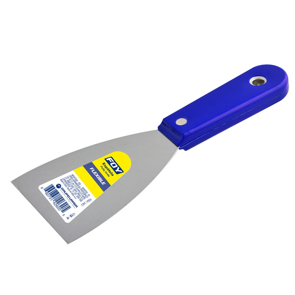 Espátula flexible de acero de alto carbón con mango plástico 3" Foy