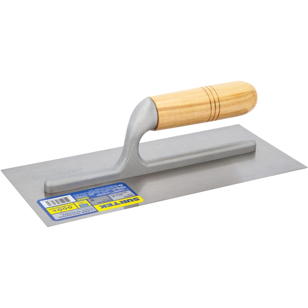 Llana lisa de canto recto de acero al alto carbón con mango de madera 6 remaches, 11"X5" Surtek