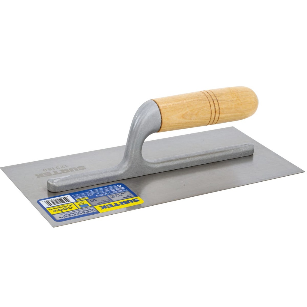 Llana lisa de canto recto de acero al alto carbón con mango de madera 10 remaches, 11"X5" Surtek