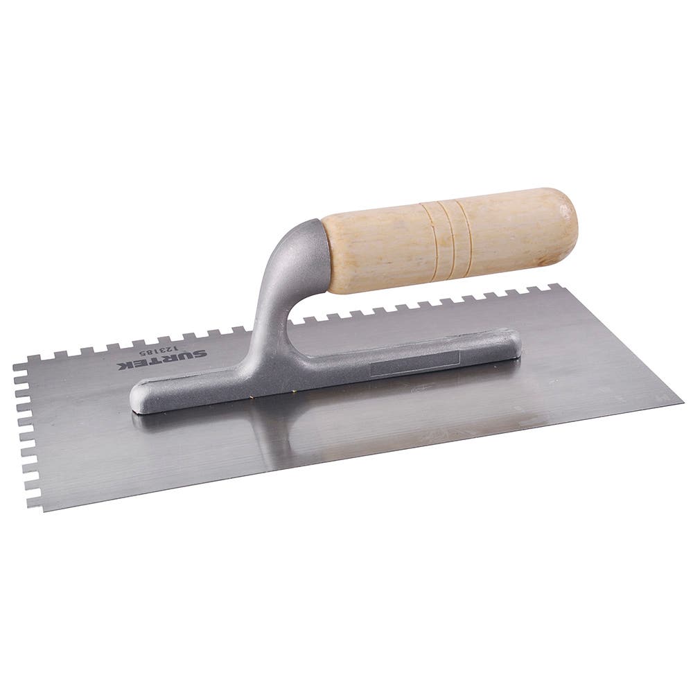 Llana dentada cuadrada de acero al alto carbón con mango de madera 6 remaches, 11"x5" Surtek