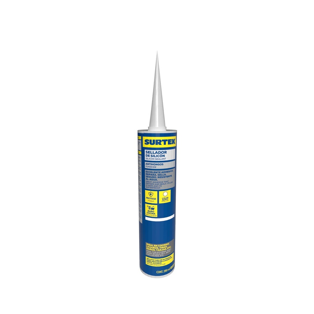 Silicón para baño y cocina color blanco, 280 ml Surtek