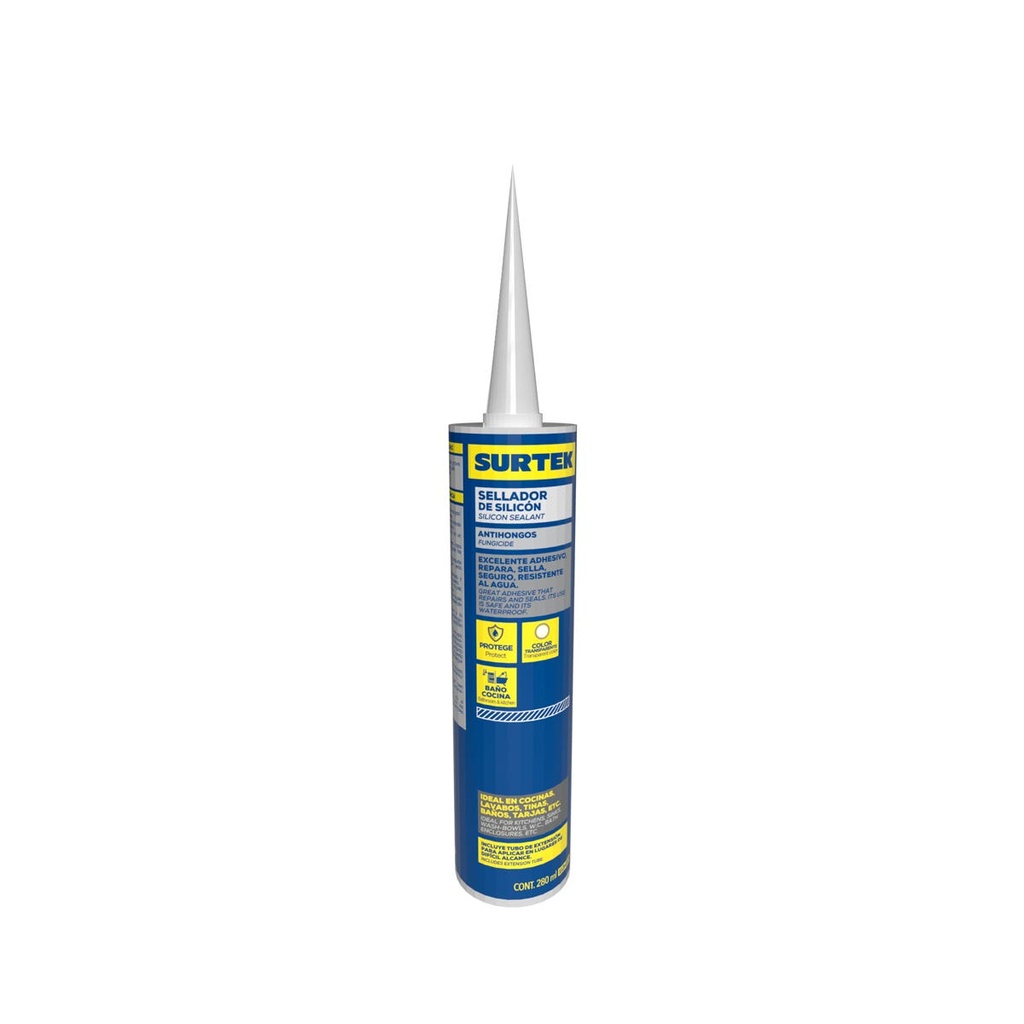 Silicón para baño y cocina color transparente, 280 ml Surtek