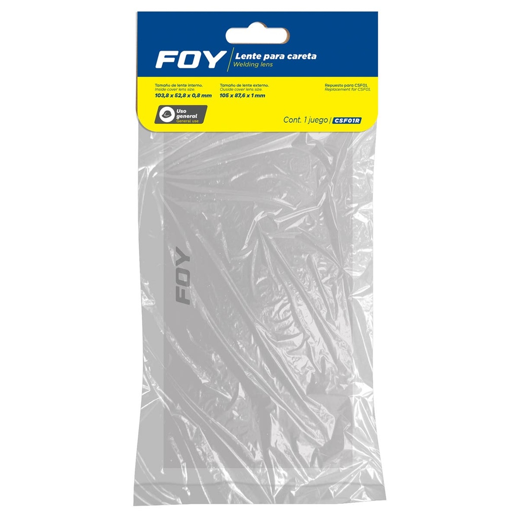 Repuesto de lente para careta CSF01, transparente Foy