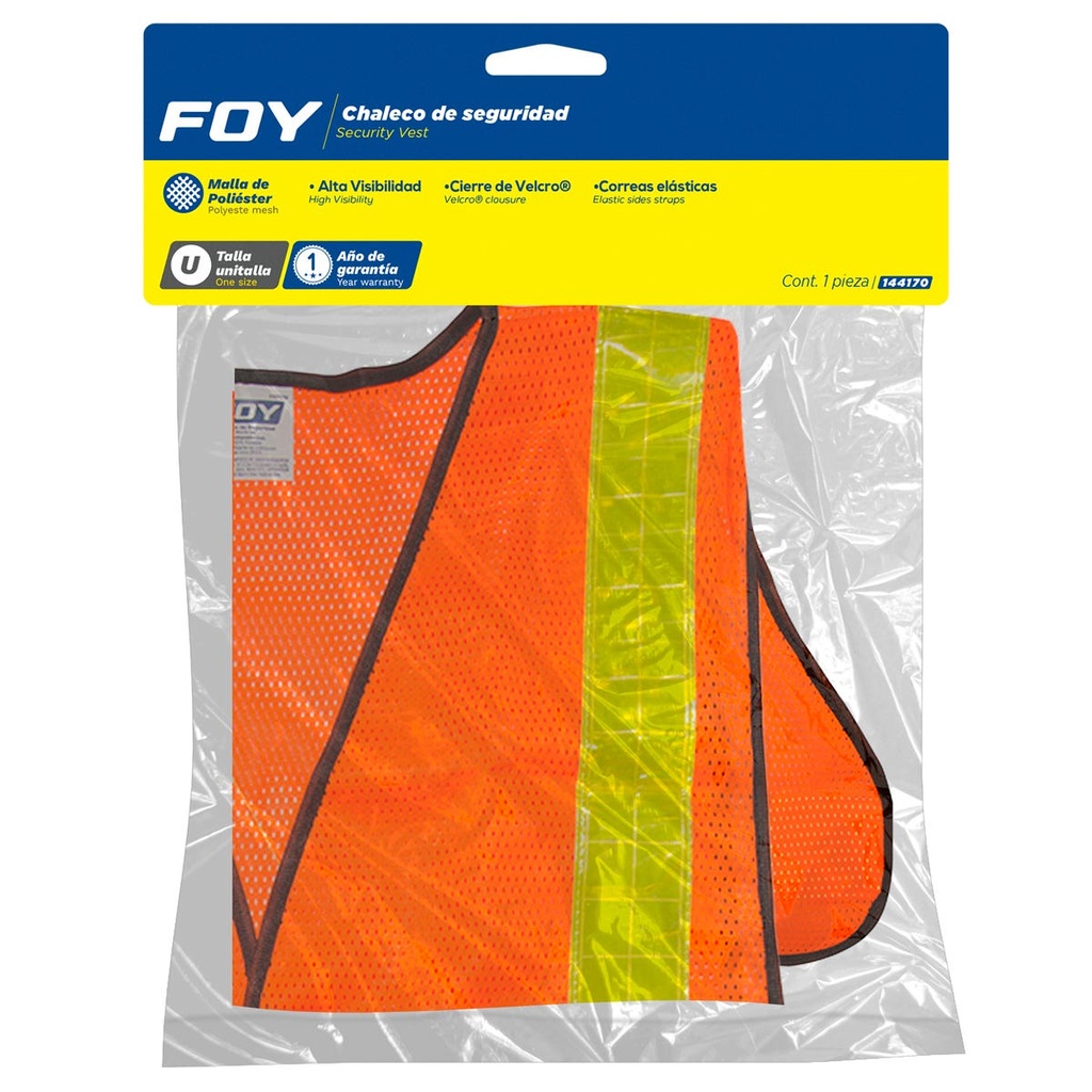 Chaleco de seguridad de malla de poliéster con cintas reflejantes prismáticas naranja unit Foy