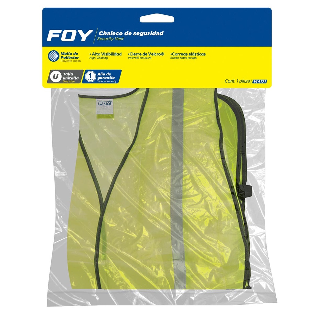 Chaleco de seguridad de malla de poliéster de alta visibilidad amarillo unitalla Foy