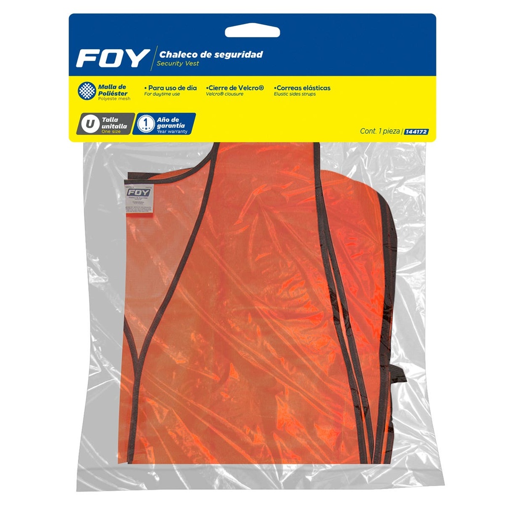 Chaleco de seguridad de malla de poliéster para uso de día naranja unitalla Foy