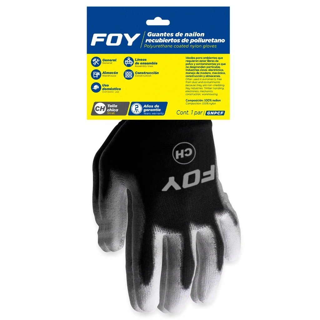 Guantes de nailon con recubrimiento de poliuretano CH Foy