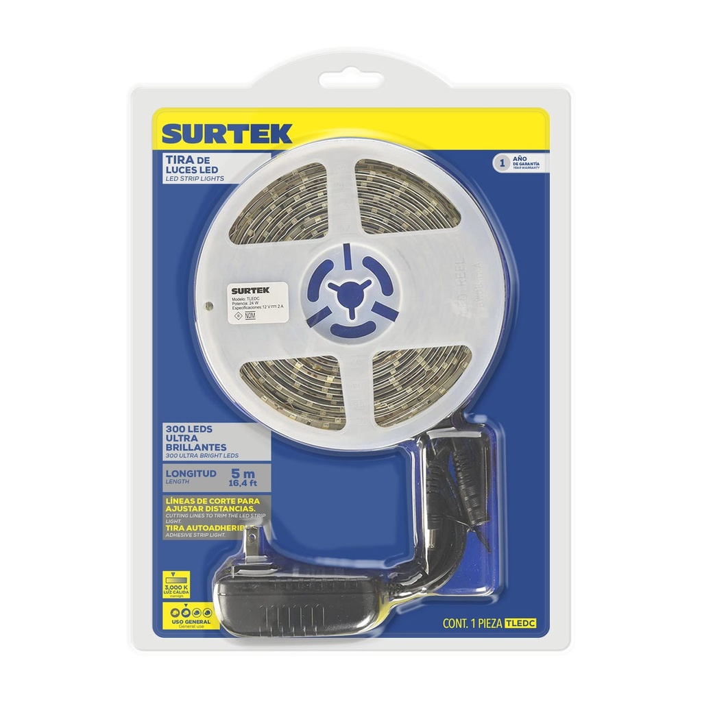 Tira de LED 5 m, 72 W, luz RGB Surtek