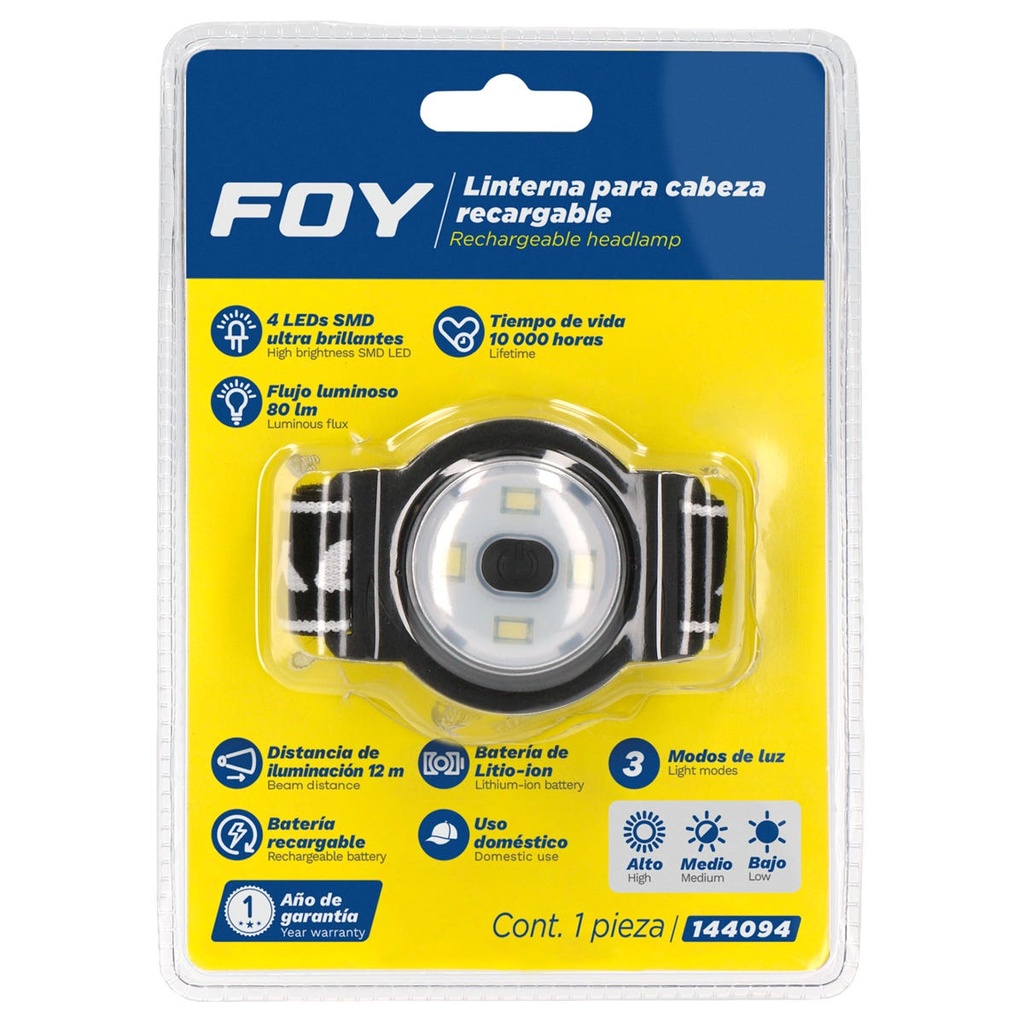 Linterna de LED para cabeza recargable de 80 lm Foy