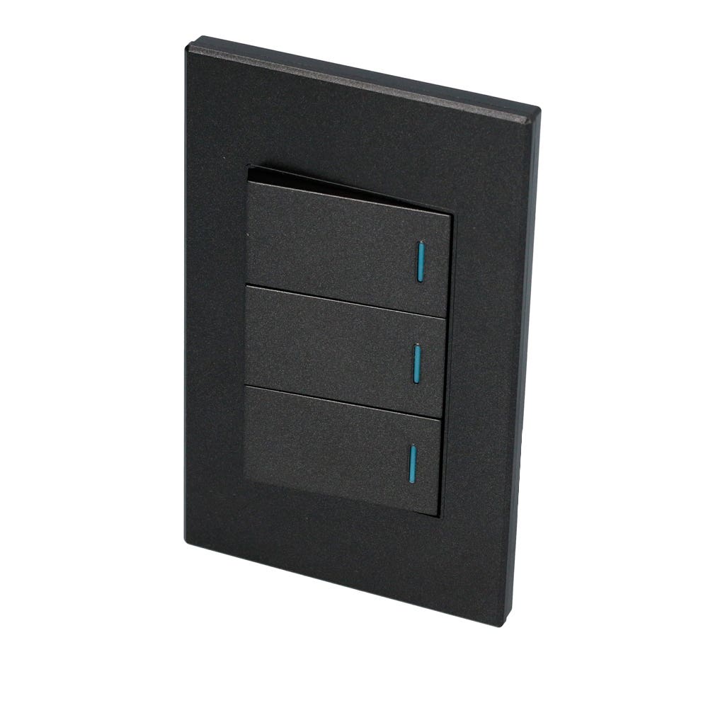 Placa 3 Interruptor 1/3, línea Premium, color negro Surtek